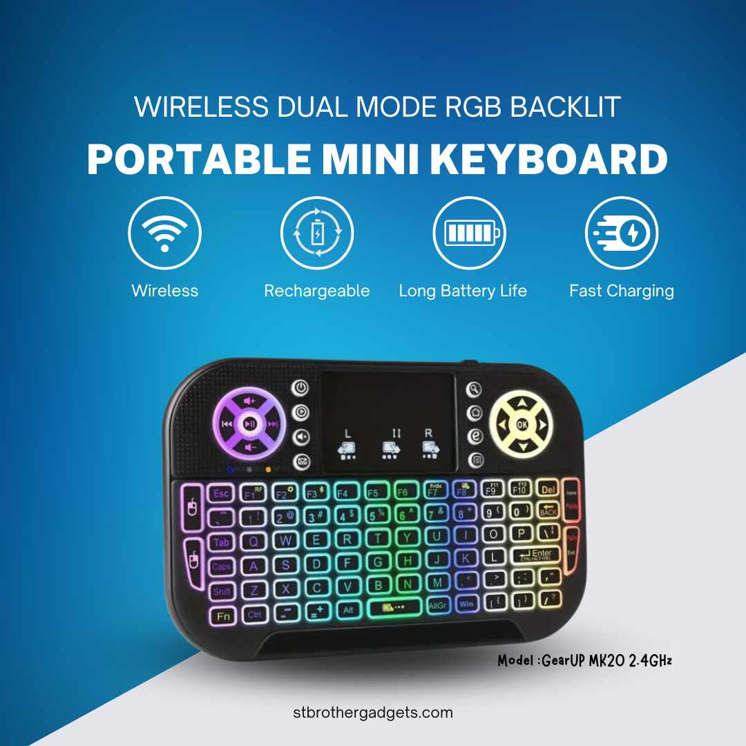 GearUP MK20 2.4GHz + Wireless Dual Mode RGB Backlit Rechargeable Mini Portable Keyboard With Touchpad